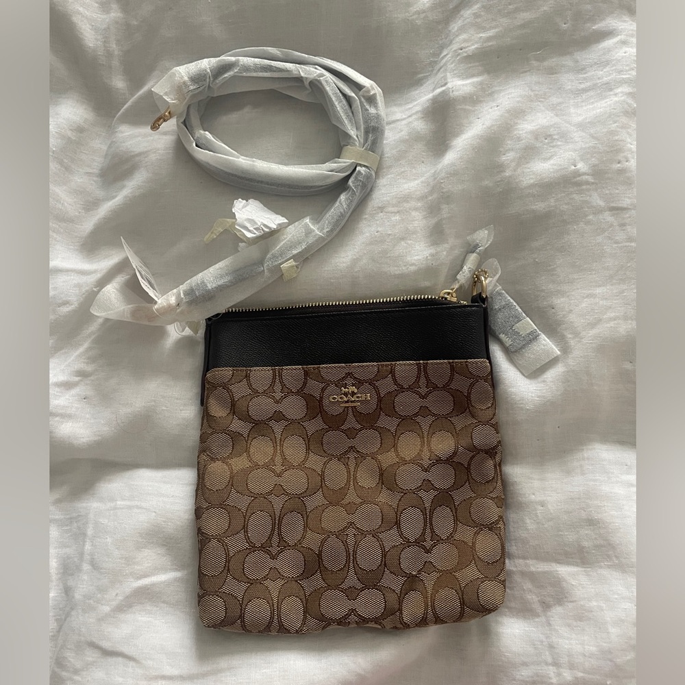 coach brown, black, gold signature logo crossbody authentic bag | new with tags